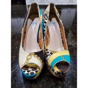 Steve Harvey Women Multicolor Peep Toe Casual Wedge Heel Sandals 9